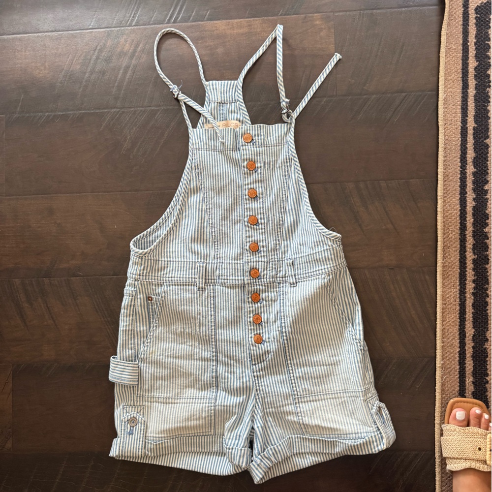 Anthropologie Pilcro Blue and White Striped Overalls